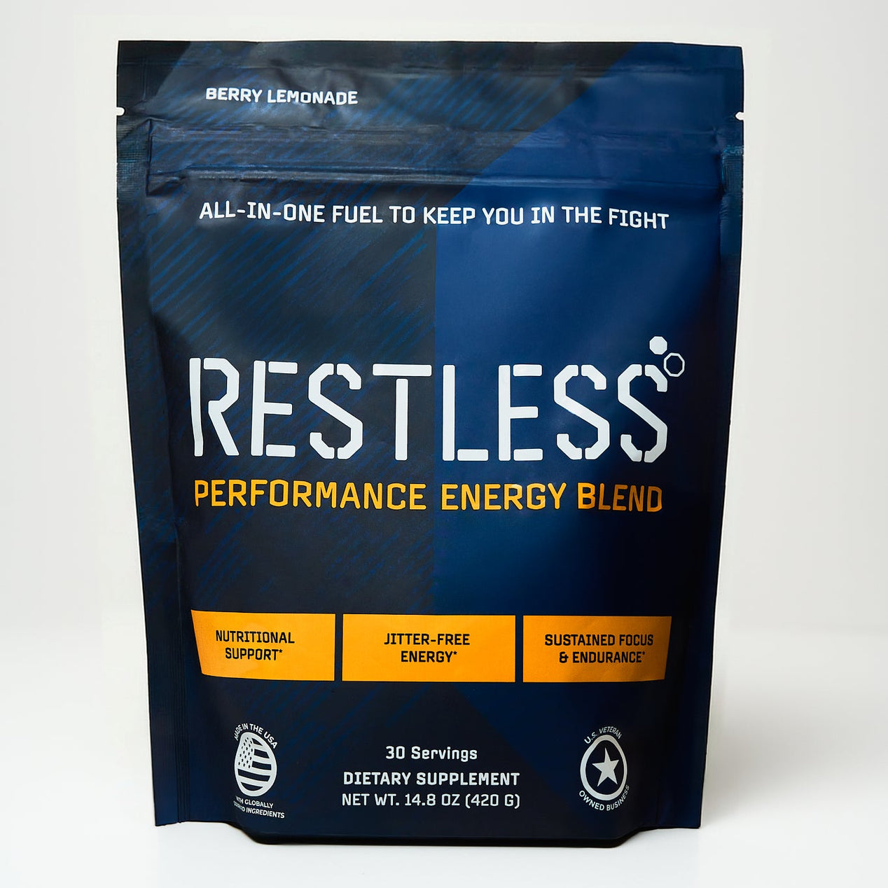 RESTLESS® Performance Energy Blend – Tactical all-in-one energy supplement powder bag