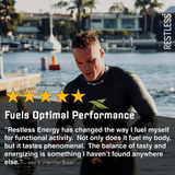 Verified buyer testimonial for RESTLESS® Performance Energy Blend with 5-star review by tactical athlete